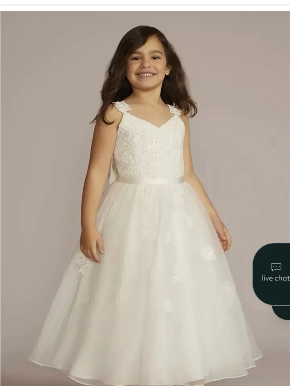 David's Bridal Ivory Floral Lace Tea Length Flower Girl Dress- Size 5 - Picture 11 of 13